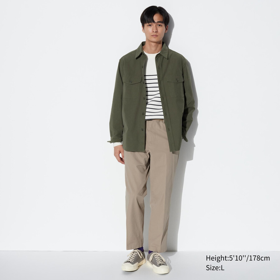 beige uniqlo smart cotton herrenhose knöchellang