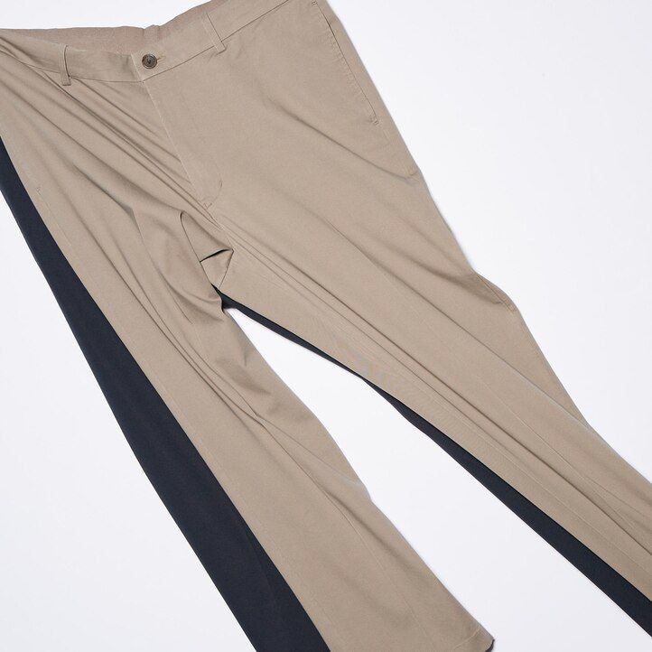beige uniqlo smart cotton herrenhose knöchellang