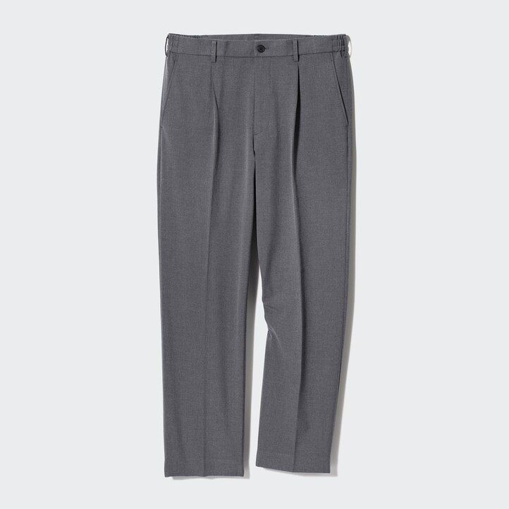 graue herren-hose von uniqlo mit bundfalten und weitem bein