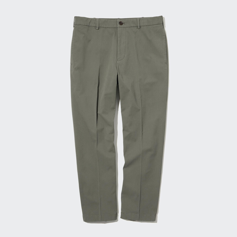 uniqlo smart cotton herrenhose in olivgrün knöchellang