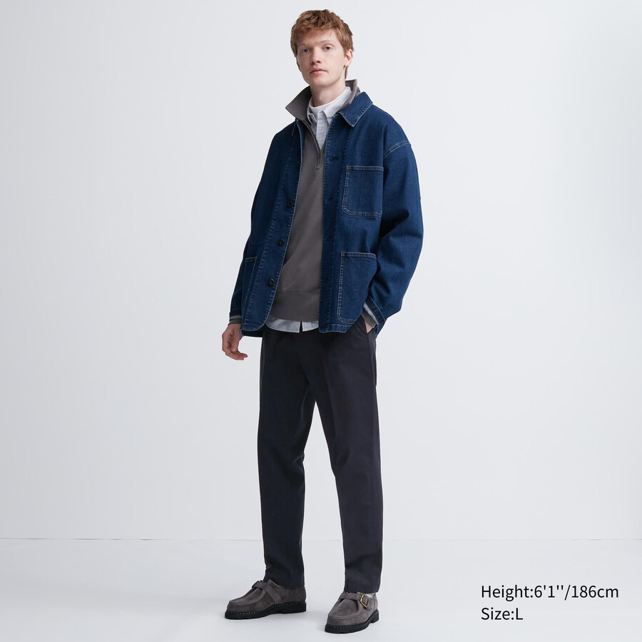 marineblaue uniqlo smart cotton herrenhose in knöchellänge