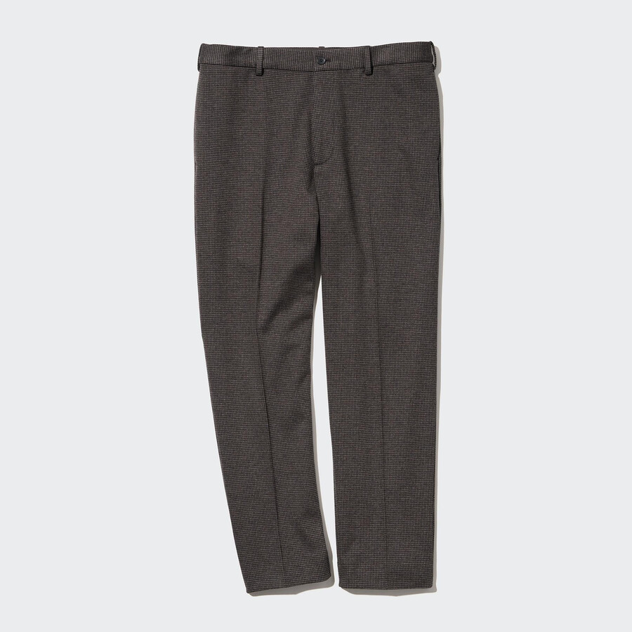 dunkelbraune uniqlo herrenhose mit elegantem hahnentrittmuster und knöchellänge