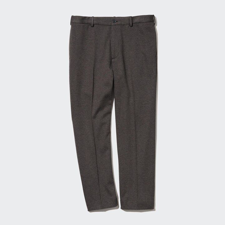 dunkelbraune uniqlo herrenhose mit elegantem hahnentrittmuster und knöchellänge