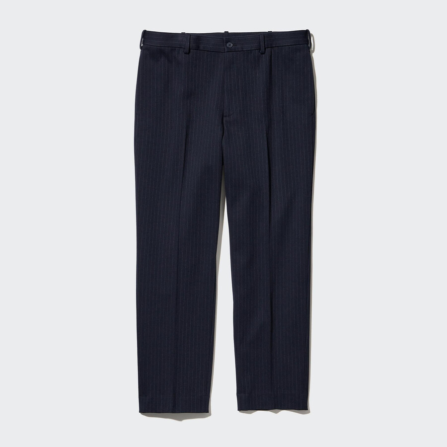 marineblaue uniqlo smart striped herrenhose in knöchellänge