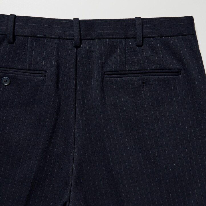 marineblaue uniqlo smart striped herrenhose in knöchellänge