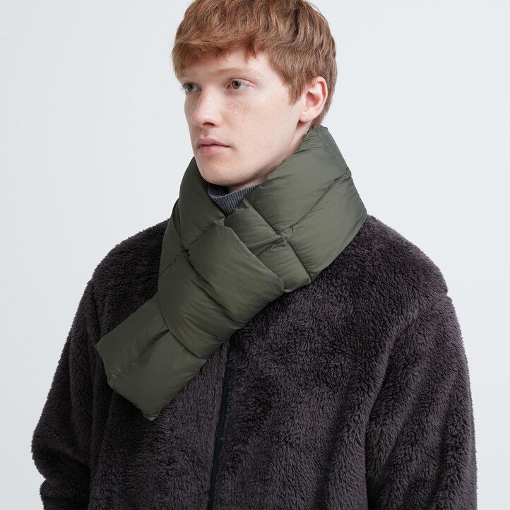 uniqlo heattech gefütterter wattierter schal damentaschen olivgrün