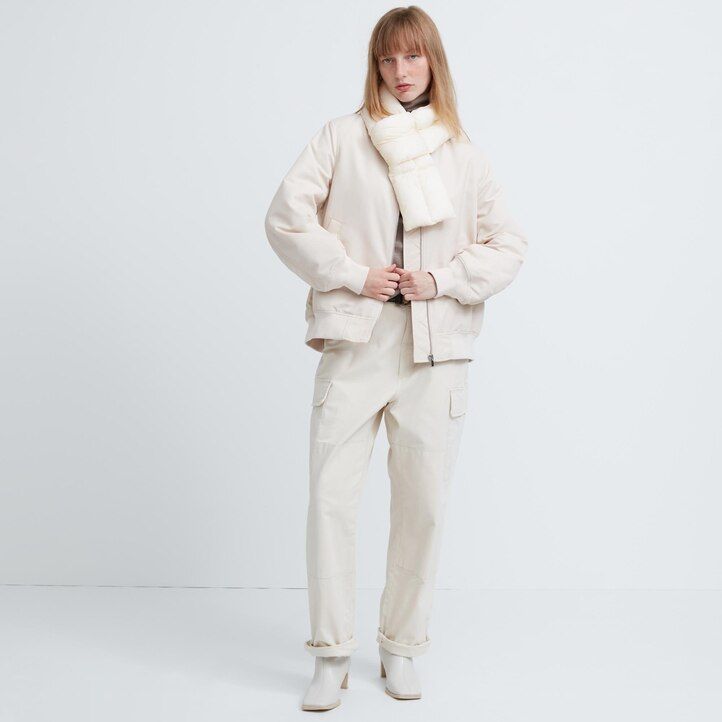 uniqlo heattech gefütterter wattierter schal damentaschen olivgrün