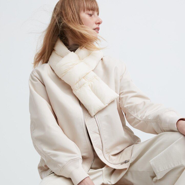 uniqlo heattech gefütterter wattierter schal damentaschen olivgrün