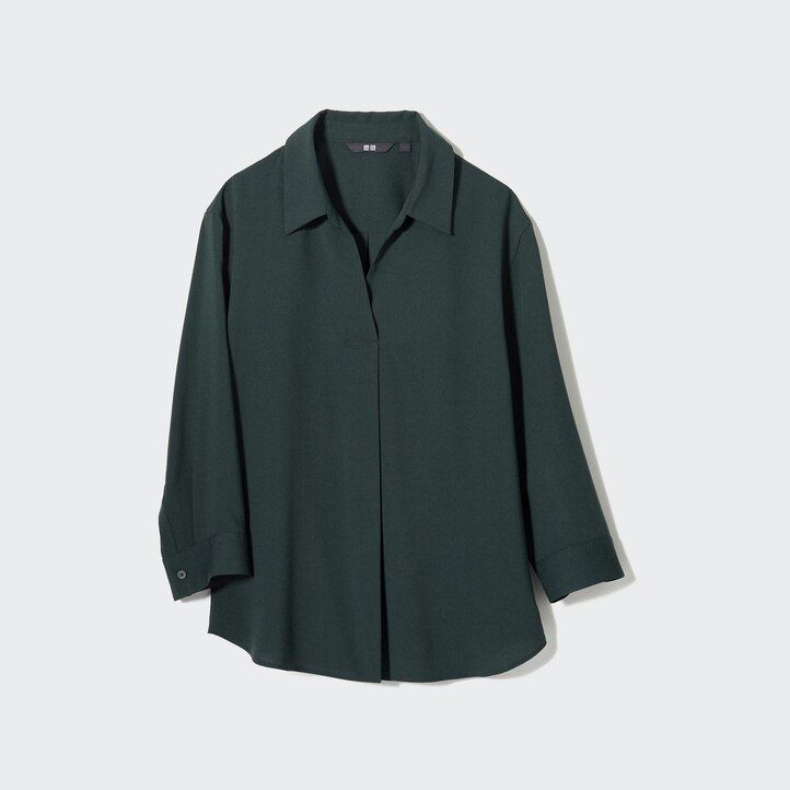 weiße uniqlo damenbluse aus viskose mit skipperkragen und 34 Ärmeln.
