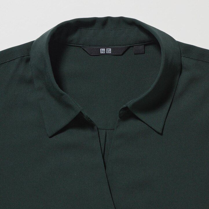 weiße uniqlo damenbluse aus viskose mit skipperkragen und 34 Ärmeln.