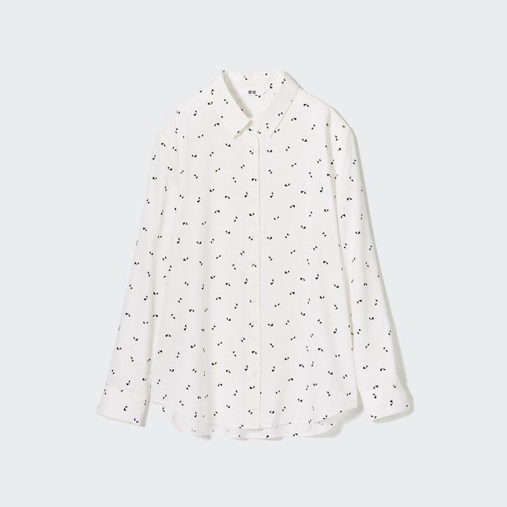 weiße uniqlo damenbluse aus viskose mit print und Ärmeln