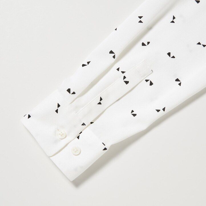 weiße uniqlo damenbluse aus viskose mit print und Ärmeln