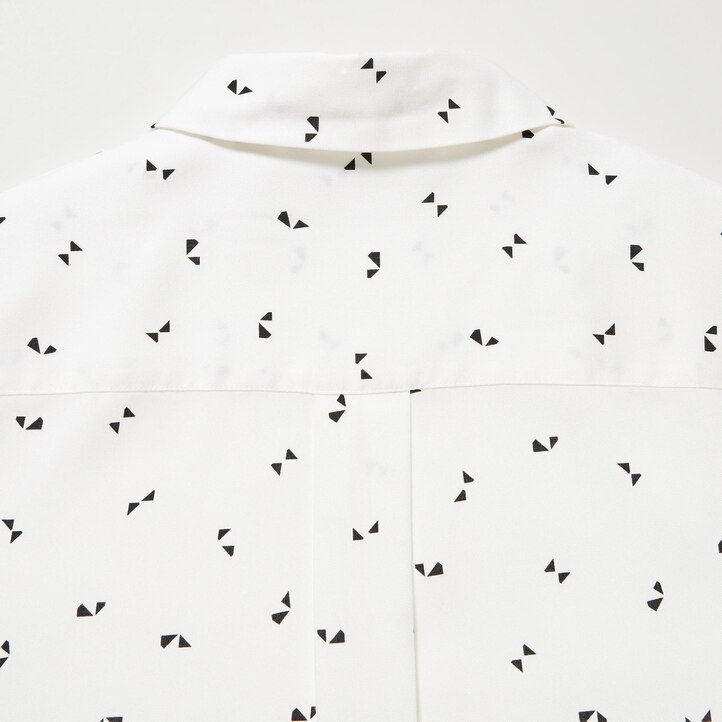 weiße uniqlo damenbluse aus viskose mit print und Ärmeln