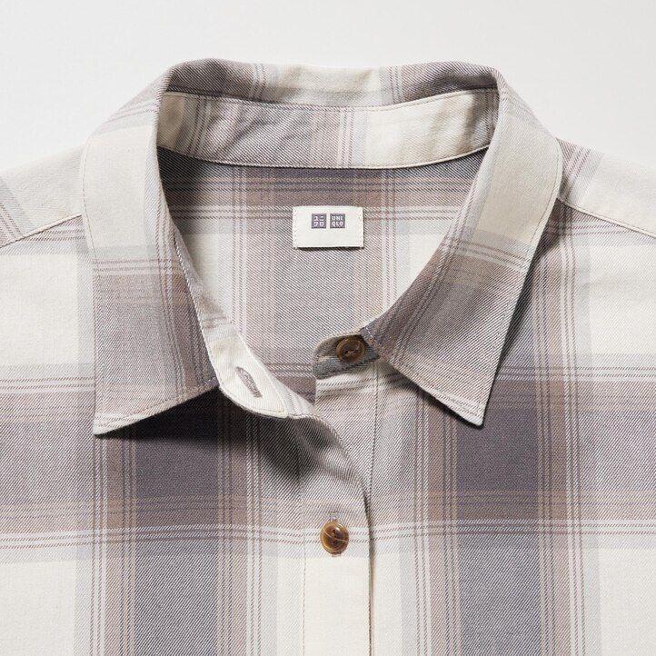 uniqlo damenbluse mit karomuster Ärmeln und weichem gebürstetem stoff grau
