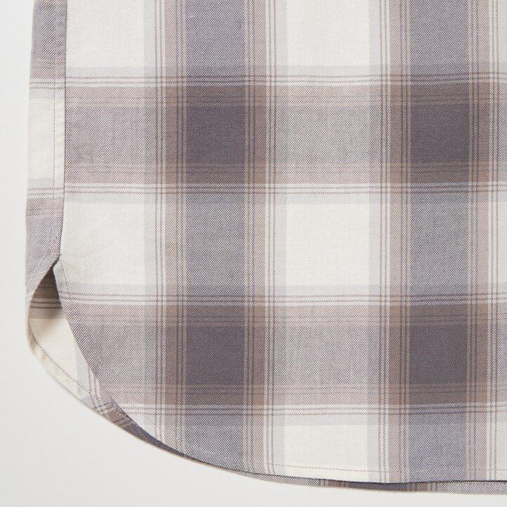 uniqlo damenbluse mit karomuster Ärmeln und weichem gebürstetem stoff grau