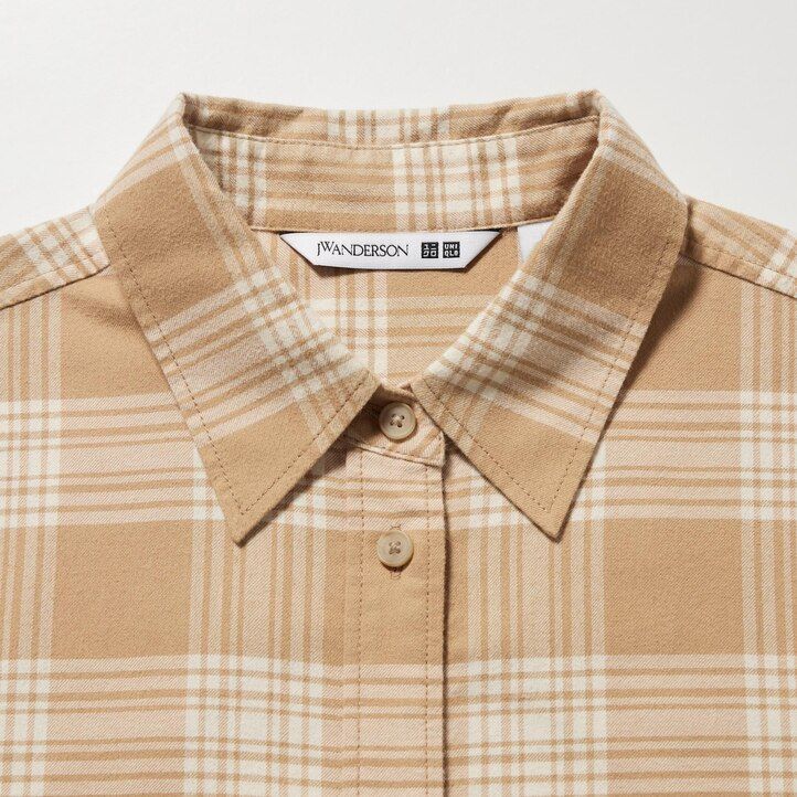 uniqlo flanellbluse mit karomuster damen beige