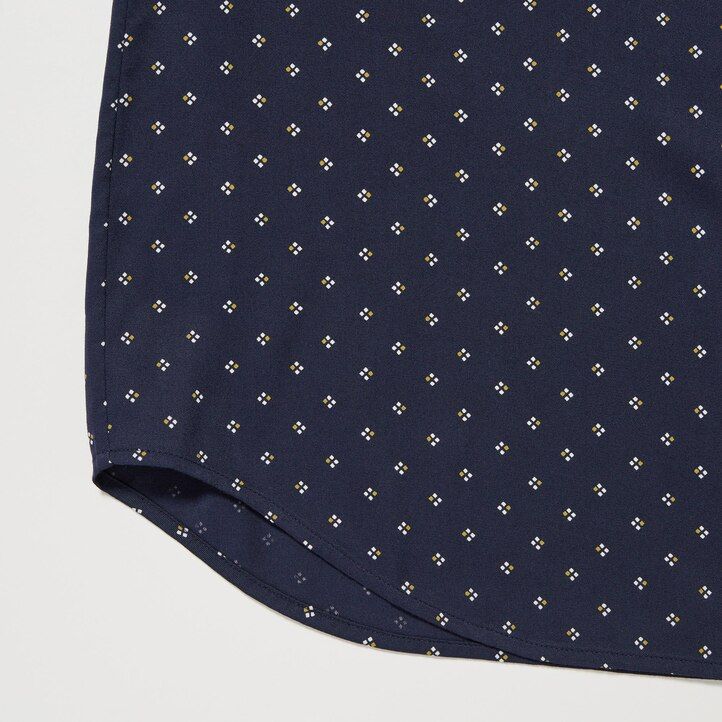 marineblaue uniqlo damenbluse aus viskose mit print und Ärmeln