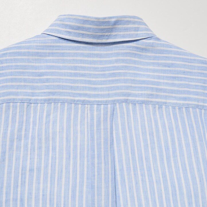 damenbluse von uniqlo aus 100 premium-leinen mit streifenmuster und Ärmeln hellblau