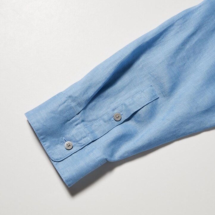 uniqlo damenbluse aus 100 premium-leinen mit skipperkragen und 34 Ärmeln blau
