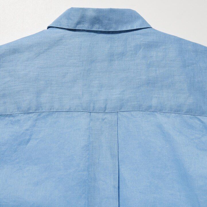 uniqlo damenbluse aus 100 premium-leinen mit skipperkragen und 34 Ärmeln blau
