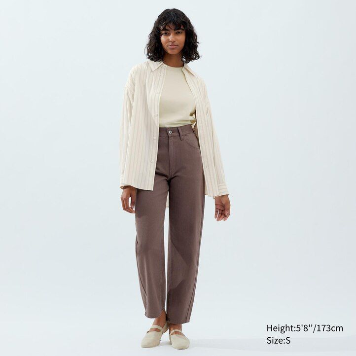 uniqlo damenbluse mit drapierung streifenmuster und Ärmeln beige