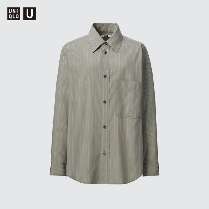uniqlo damenbluse mit drapierung streifenmuster und Ärmeln beige