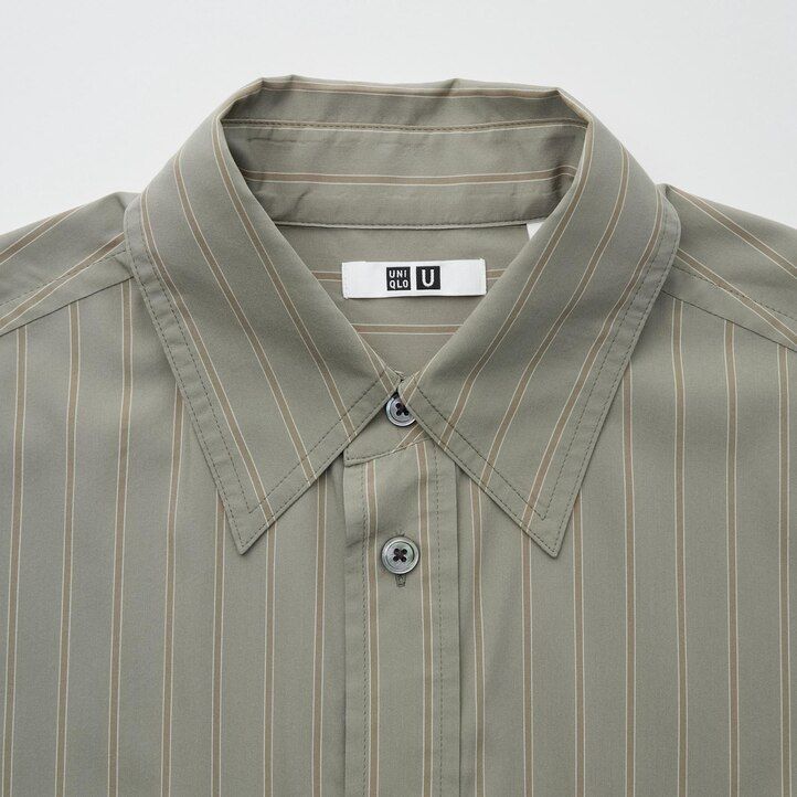 uniqlo damenbluse mit drapierung streifenmuster und Ärmeln beige