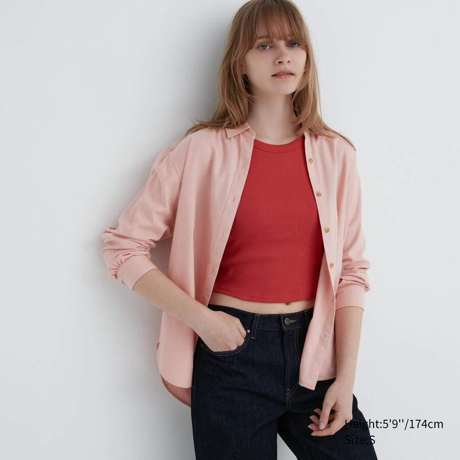 rosa damenbluse von uniqlo mit weichen angerauten Ärmeln