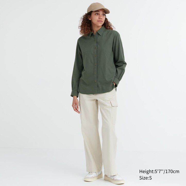 rosa damenbluse von uniqlo mit weichen angerauten Ärmeln