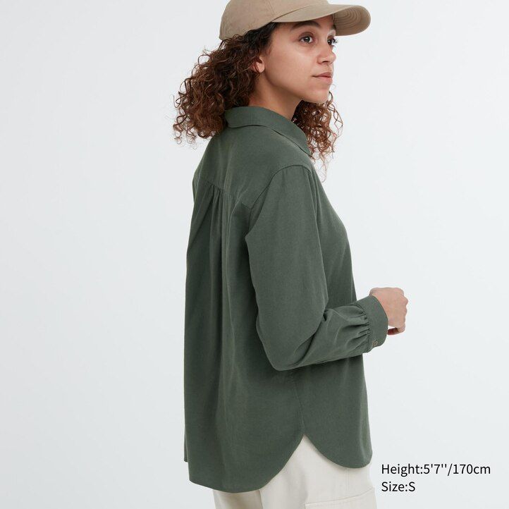 rosa damenbluse von uniqlo mit weichen angerauten Ärmeln