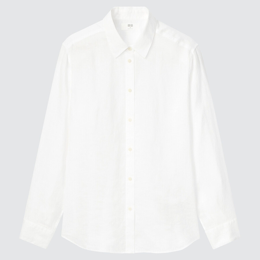 weiße uniqlo damenbluse mit Ärmeln aus 100 premium-leinen