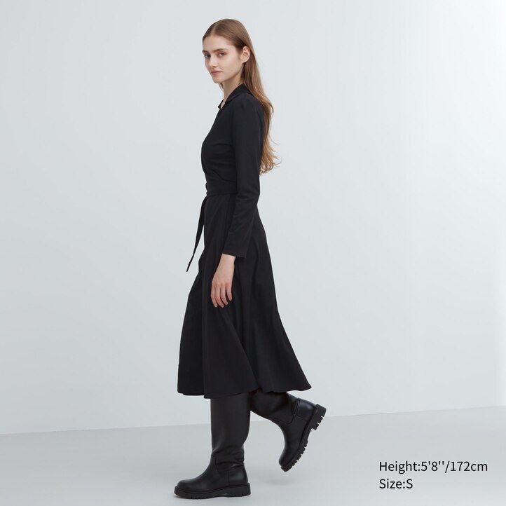 schwarzes uniqlo wickelkleid mit langen Ärmeln für damen