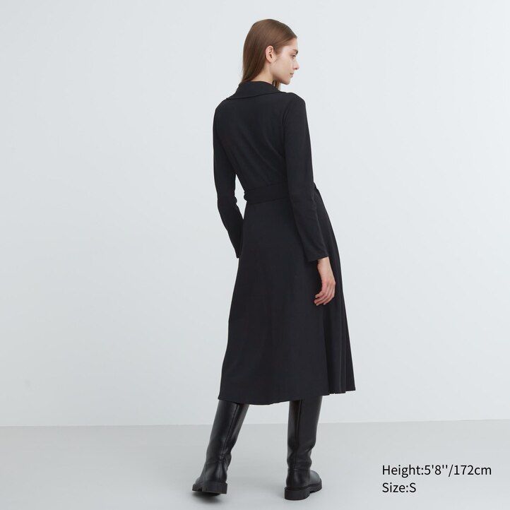 schwarzes uniqlo wickelkleid mit langen Ärmeln für damen