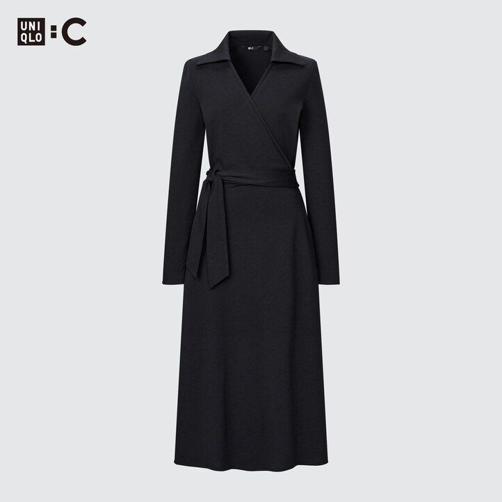 schwarzes uniqlo wickelkleid mit langen Ärmeln für damen