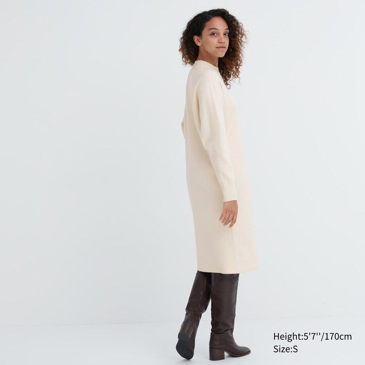 grünes uniqlo souffle garn-kleid für damen mit glatten Ärmeln