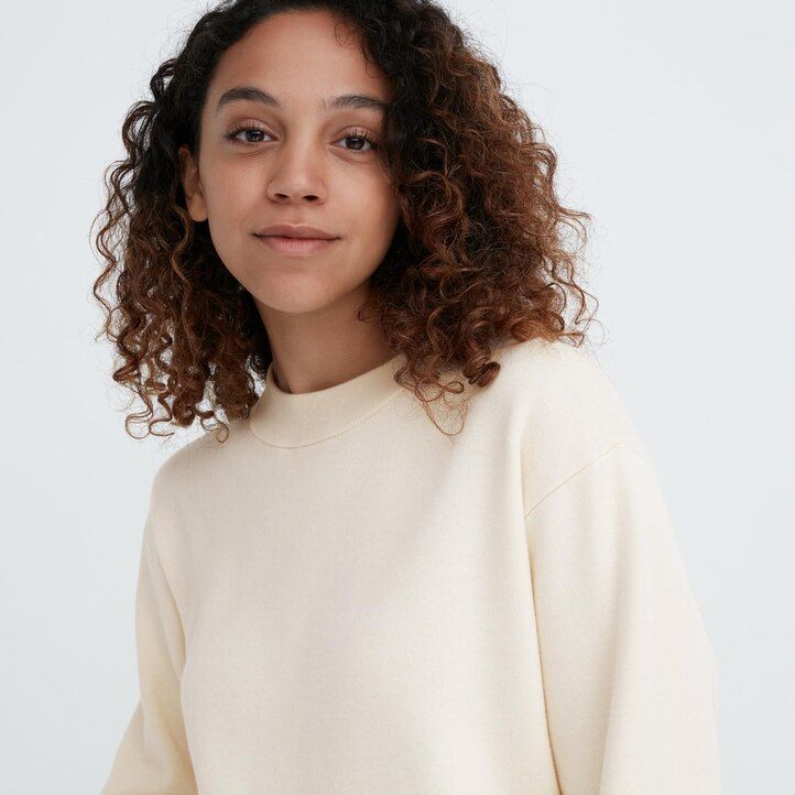grünes uniqlo souffle garn-kleid für damen mit glatten Ärmeln