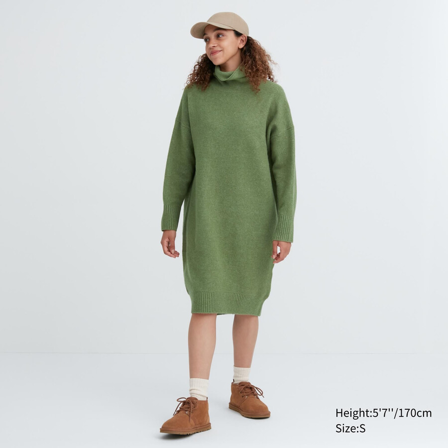 uniqlo damen-soufflékleid mit garnärmeln grün