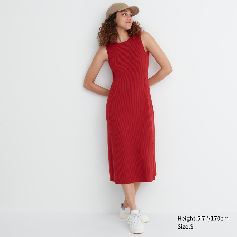uniqlo ärmelloses strickkleid aus baumwollmischgewebe rot