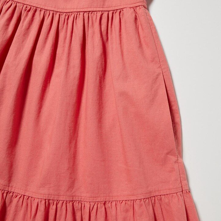 uniqlo damenkleid aus leinenmischung mit raffungen und voluminösen Ärmeln olivgrün