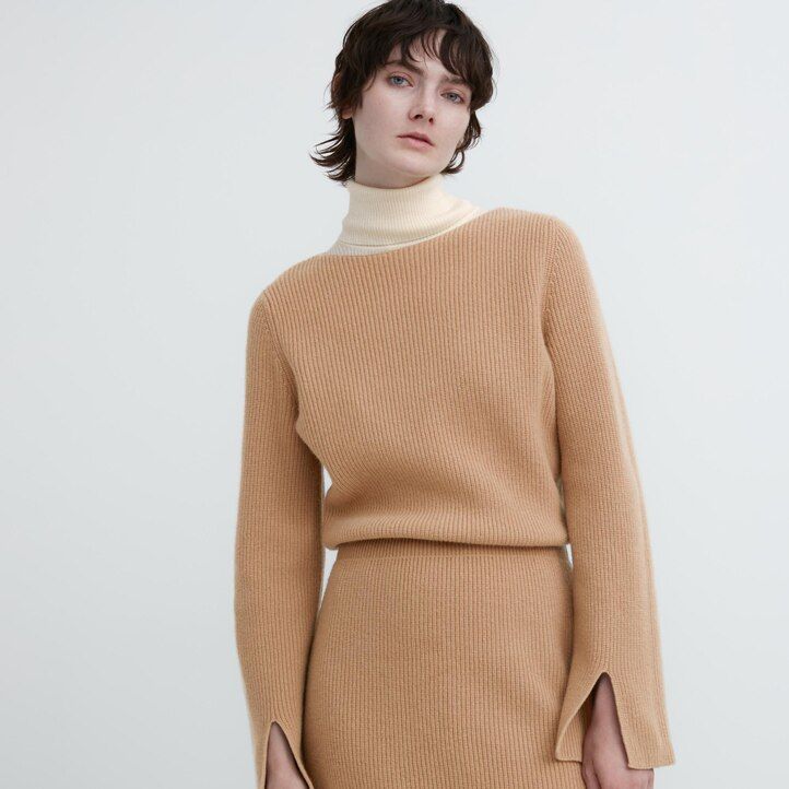 uniqlo strickkleid für damen mit u-boot-ausschnitt und Ärmeln schwarz