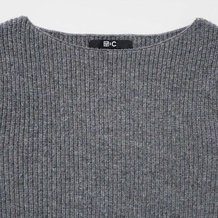 uniqlo strickkleid für damen mit u-boot-ausschnitt und Ärmeln schwarz