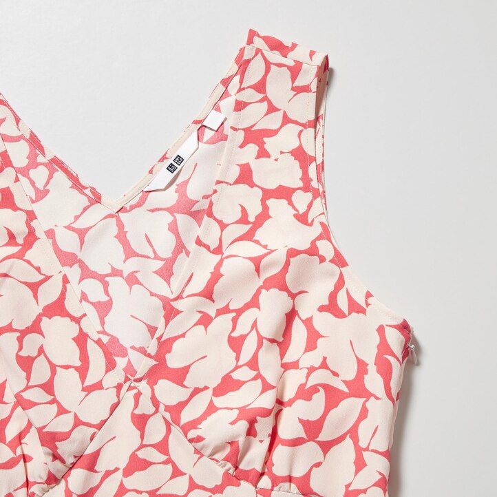 rotes bedrucktes ärmelloses minikleid von uniqlo mit v-ausschnitt für damen