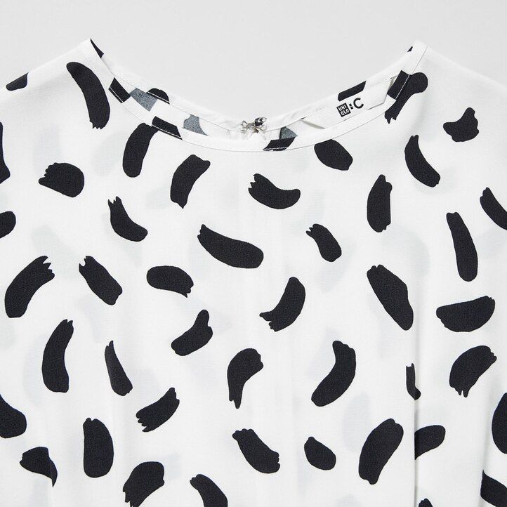 uniqlo damenkleid mit print und ballonärmeln weiß