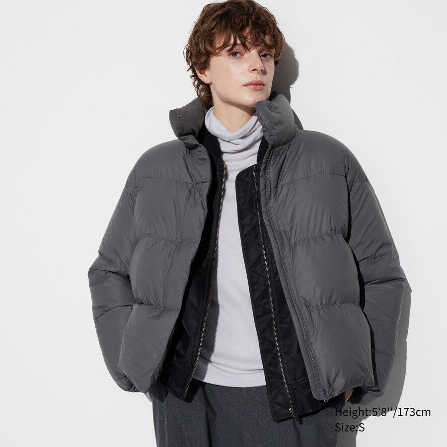 graue uniqlo powder soft down nanodesign damenjacken