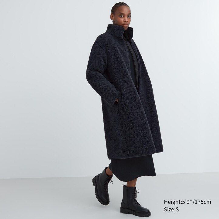 uniqlo damen-fleecejacke mit stehkragen und fellfutter beige