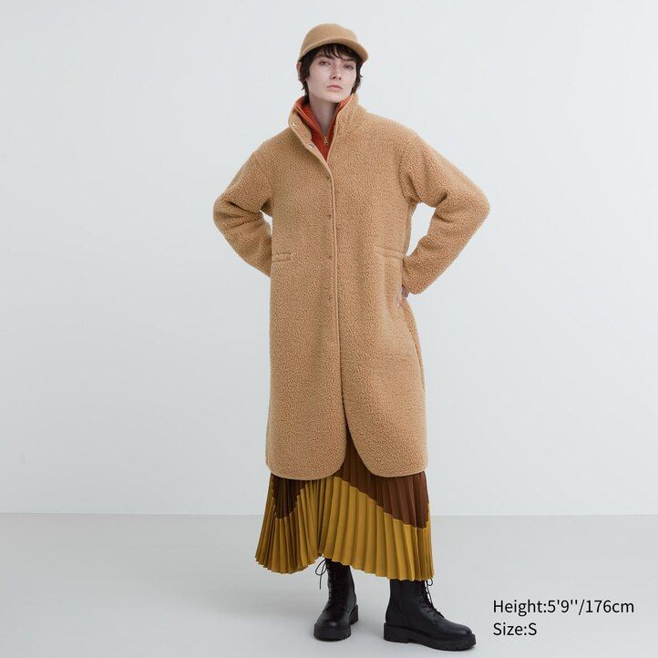 uniqlo damen-fleecejacke mit stehkragen und fellfutter beige