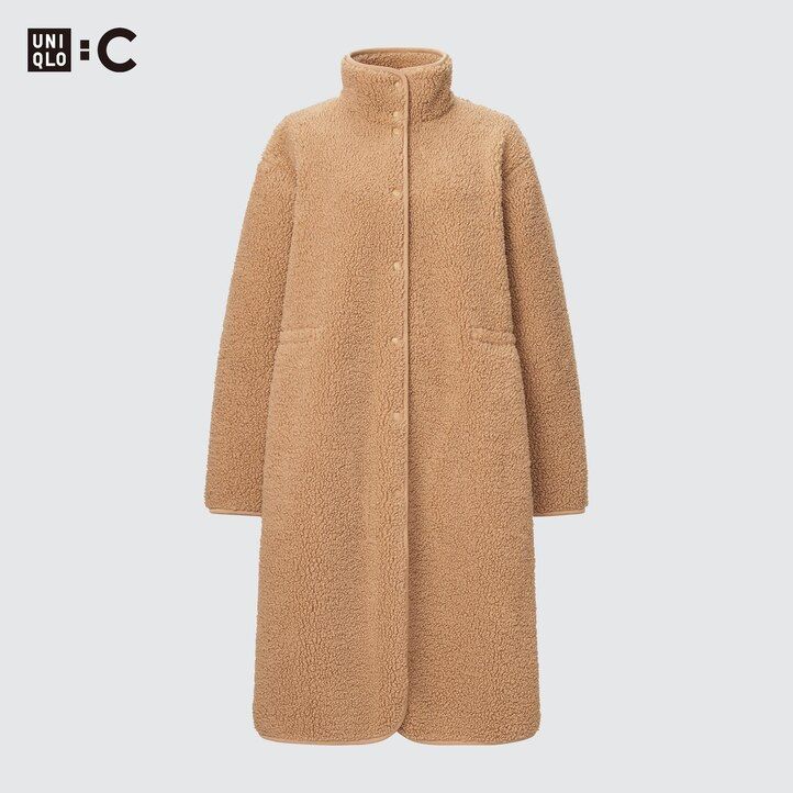 uniqlo damen-fleecejacke mit stehkragen und fellfutter beige
