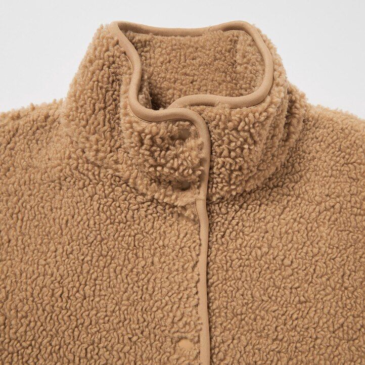 uniqlo damen-fleecejacke mit stehkragen und fellfutter beige