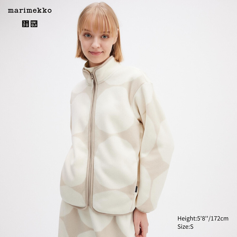 hellgraue bedruckte fleecejacken für damen von uniqlo