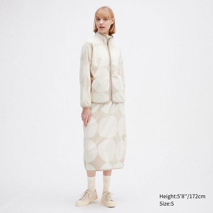 hellgraue bedruckte fleecejacken für damen von uniqlo